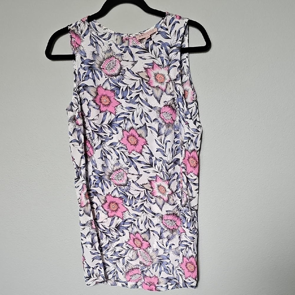 Philosophy Girly Spring Office Sleeveless High Low Tunic Floral Top Small